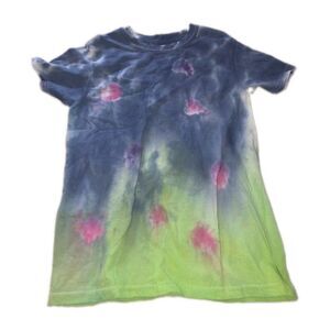 Custom Hand-Dyed Tie Dye T-Shirt Blue Green Neon Pink Splatter Short Sleeve Tee